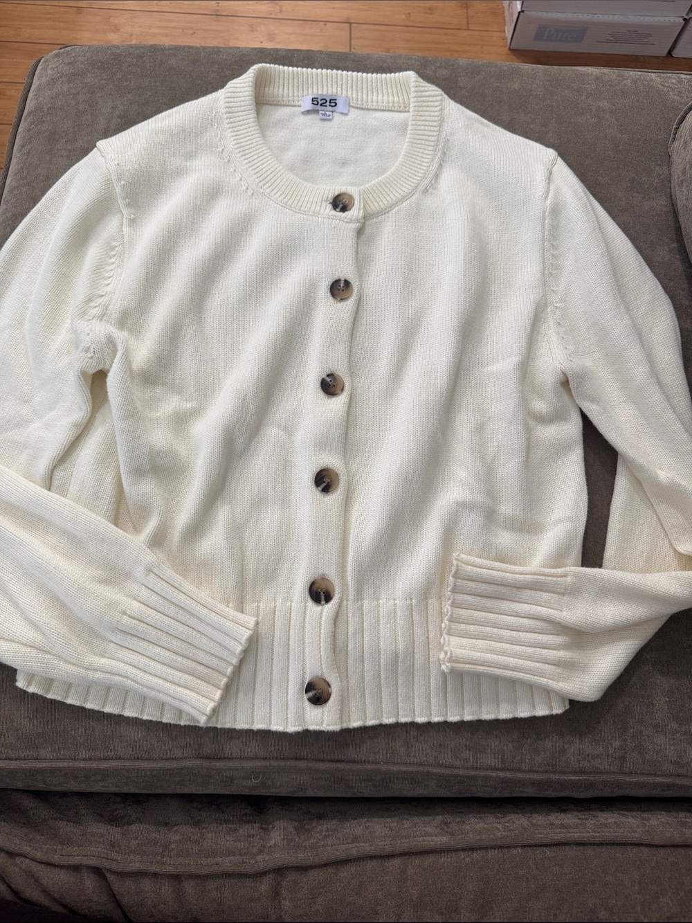 525 America Ivory Round-Neck Button Front Knit Cardigan